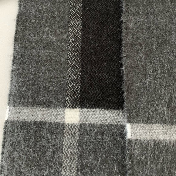 Ann Taylor Check Fringe Reversible Scarf, Heather Grey/Charcoal - Picture 4 of 7